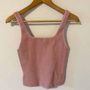 Aritzia Babaton Sculpt Knit Squareneck Tank Maeve Pink Ribbed Cropped-Medium